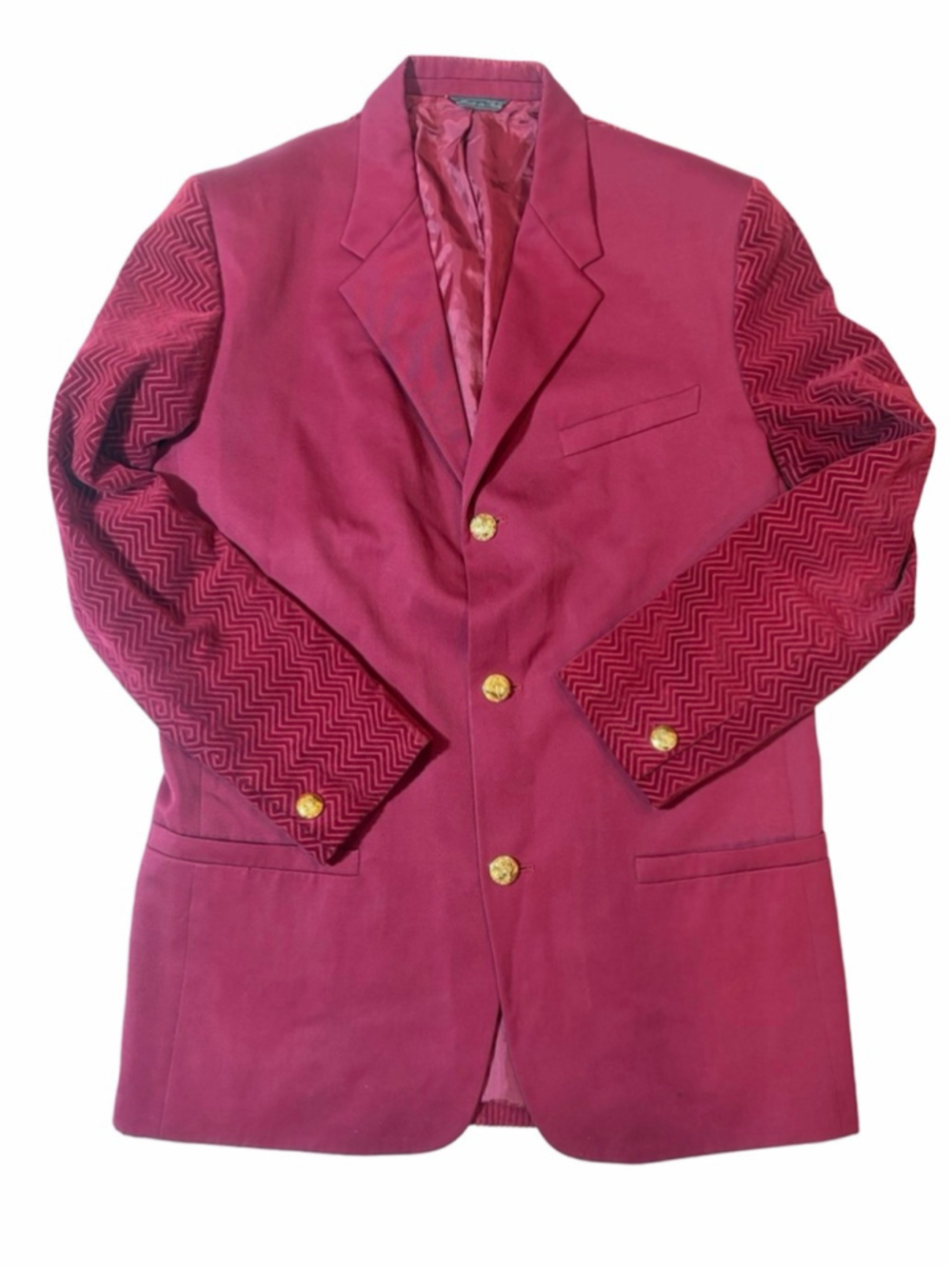 Vintage ISTANTE Versace Burgundy Blazer Zig Zag Sleeve Gold Button Italy 48